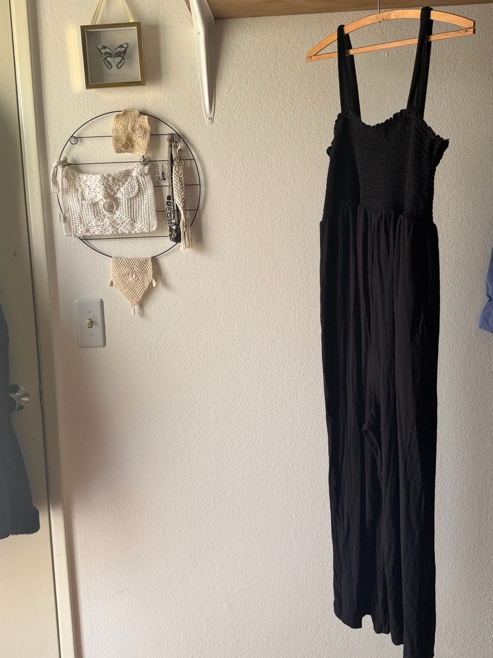 Ingrid & Isabel Black Smocked Maxi Jumpsuit with Wide Straps